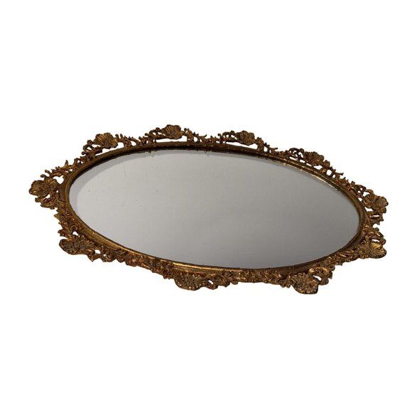 Ornate Victorian french Gold Oval Vanity Mirror Intricate Frame Design - Picture 2 of 8